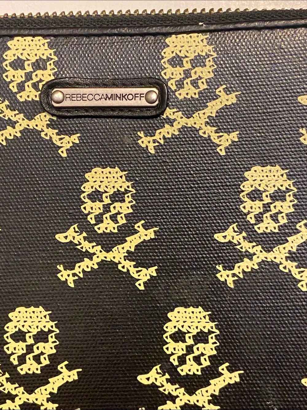 Rebecca Minkoff Black Tablet Folio with Yellow Skull Print